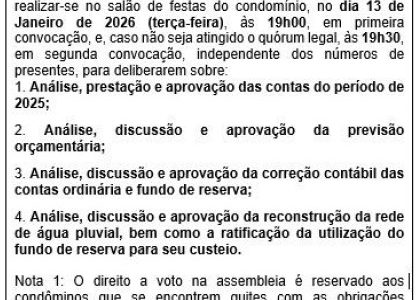 CONVOCAÇÃO – CONDOMÍNIO PARQUE RESIDENCIAL JARDIM DO LAGO