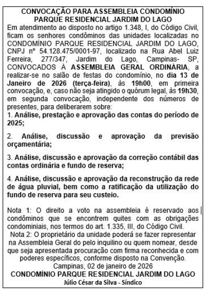 Parque Residencial Jardim do lago Edital